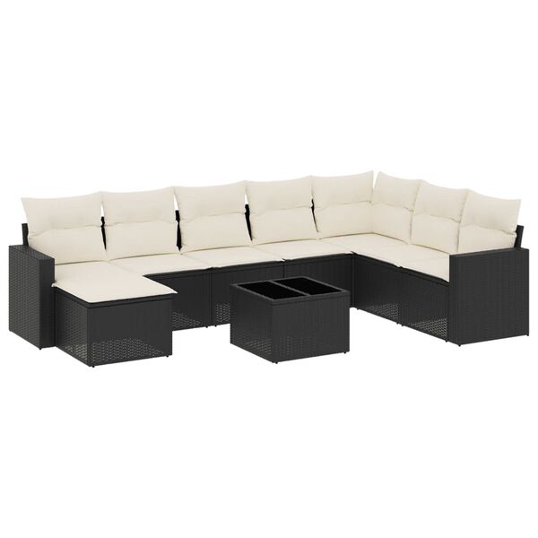 vidaXL Set mobilier de grădină cu perne, 9 piese, negru, poliratan