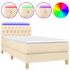 vidaXL Pat cu arcuri, saltea și LED, crem, 90x190 cm, textil