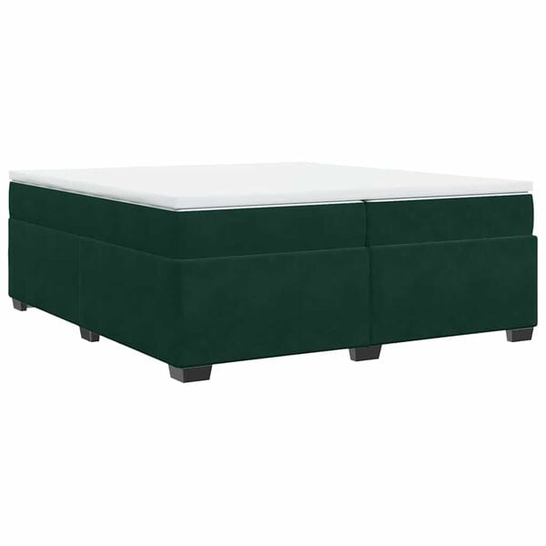 vidaXL Pat box spring cu saltea, verde &icirc;nchis, 200x200 cm, catifea