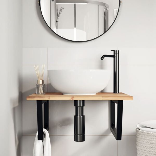 vidaXL Raft pentru lavoar montat pe perete, oțel și lemn masiv acacia