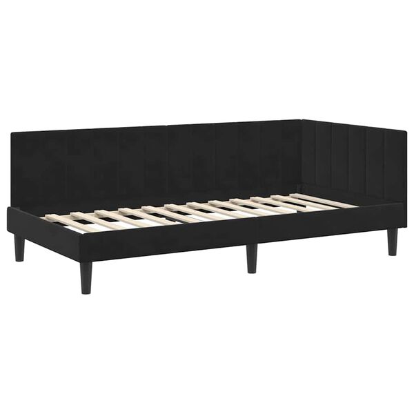 vidaXL Cadru de pat colțar cu headboard Negru 100 cm x 200 cm Catifea