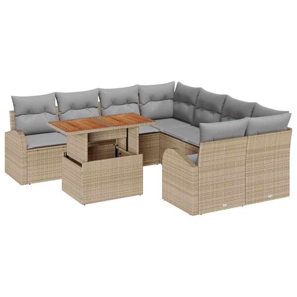 vidaXL Set de canapele pentru grădină 9 pcs Bej Rattan poli