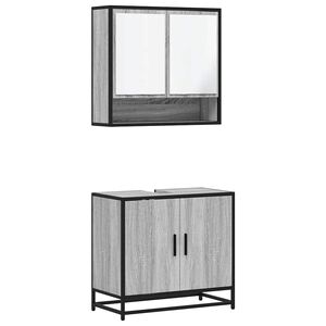 vidaXL Set mobilier de baie, 2 piese, gri sonoma, lemn prelucrat