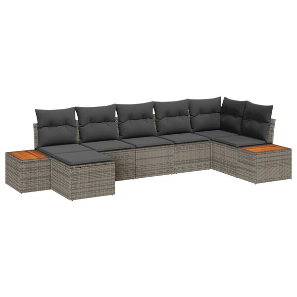 vidaXL Set de canapele pentru grădină cu pernă 7 pcs Gri Poli Rattan