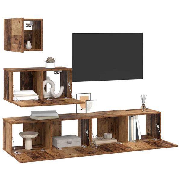 vidaXL Set comodă TV Pe perete 4 pcs Lemn Vechi Lemn compozit