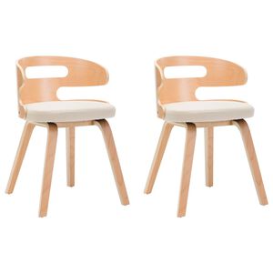 vidaXL Scaune de bucătărie, 2 buc, crem, lemn curbat & piele ecologică