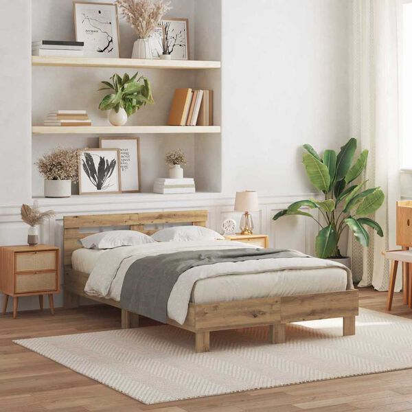 vidaXL Cadru de pat stejar artizanal 120 x 200 cm Lemn compozit