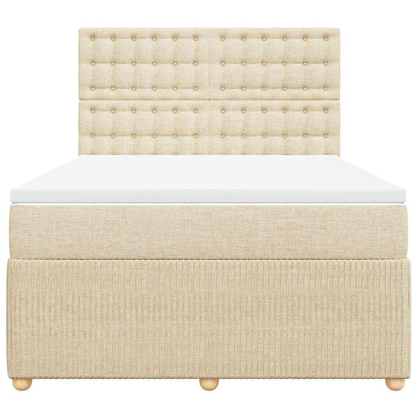 vidaXL Pat box spring cu saltea, crem, 140x200 cm, textil