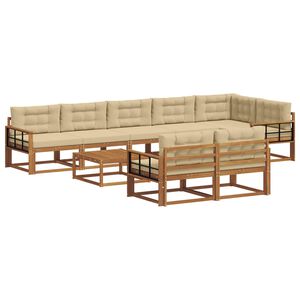 vidaXL Set de canapele de exterior cu pernă 9 pcs Natural și Bej