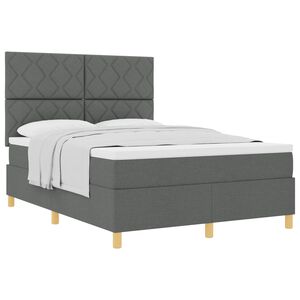 vidaXL Pat cu arcuri cu headboard Gri &icirc;nchis 140 x 200 cm țesătură