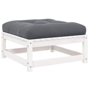 vidaXL Taburet de grădină cu pernă, alb, lemn masiv de pin