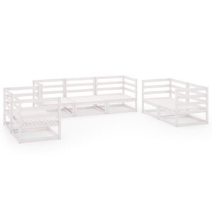 vidaXL Set mobilier de grădină, 7 piese, alb, lemn masiv de pin