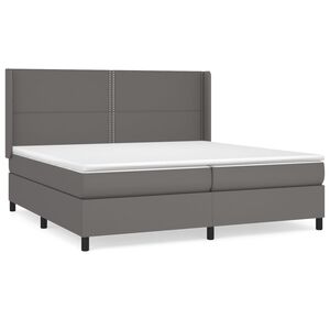 vidaXL Pat box spring cu saltea, gri, 200x200 cm, piele ecologică