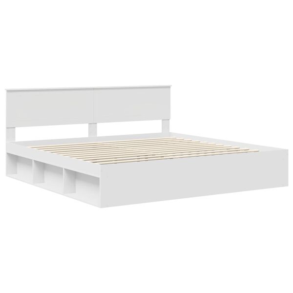 vidaXL Cadru de pat cu headboard Alb 200 x 200 cm Lemn de pin masiv