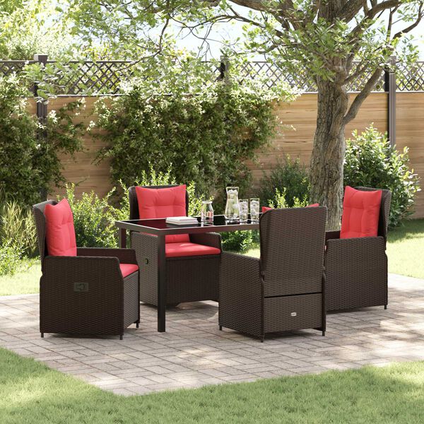 vidaXL Set de masă pentru grădină 5 pcs Maro Rattan poli