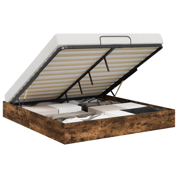 vidaXL Cadru de pat otoman Stejar Afumat 203 x 160 x 25 cm