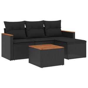 vidaXL Set mobilier de grădină cu perne, 5 piese, negru, poliratan
