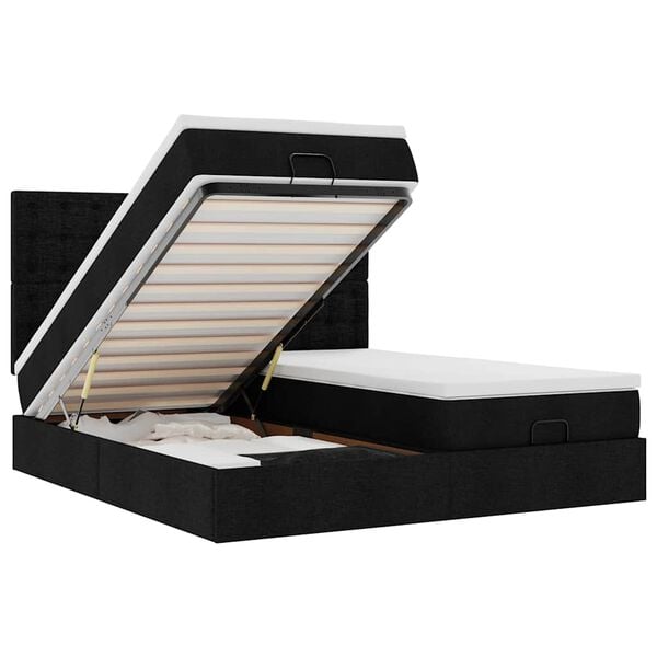 vidaXL Cadru de pat otoman cu saltele, țesătură neagră 200x200cm