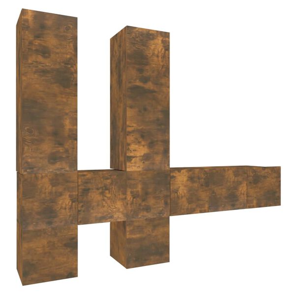 vidaXL Set comodă TV, 7 piese, stejar fumuriu, lemn compozit