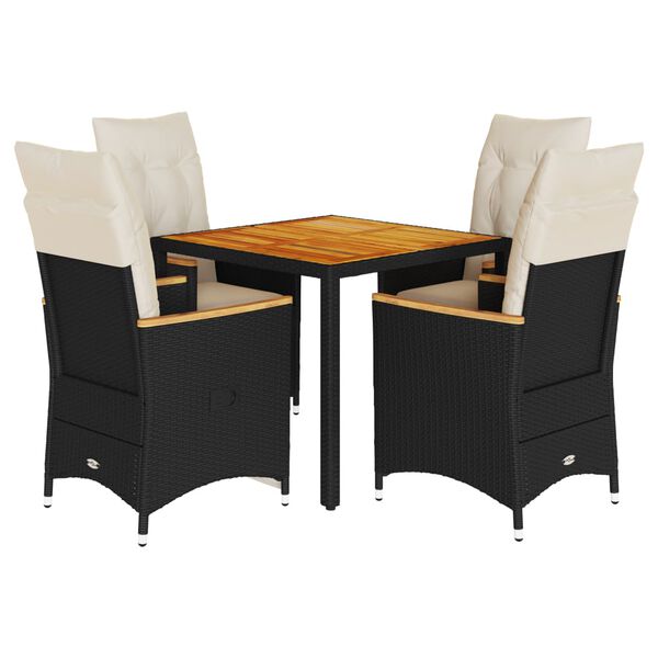 vidaXL Set mobilier de grădină cu perne, 5 piese, negru, poliratan