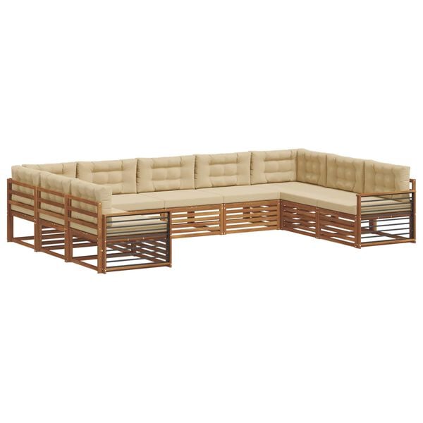 vidaXL Set de canapele de exterior cu pernă 9 pcs Natural și Bej