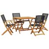 vidaXL Set mobilier grădină, 5 piese, negru, poliratan și lemn masiv