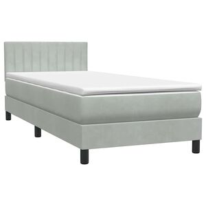 vidaXL Pat box spring cu saltea, gri deschis, 90x210 cm, catifea