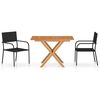 vidaXL Set mobilier de grădină, 3 piese, negru, poliratan și acacia