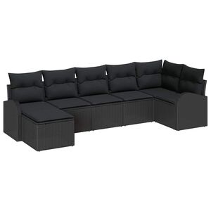 vidaXL Set de canapele pentru grădină cu pernă 7 pcs Negru Rattan poli