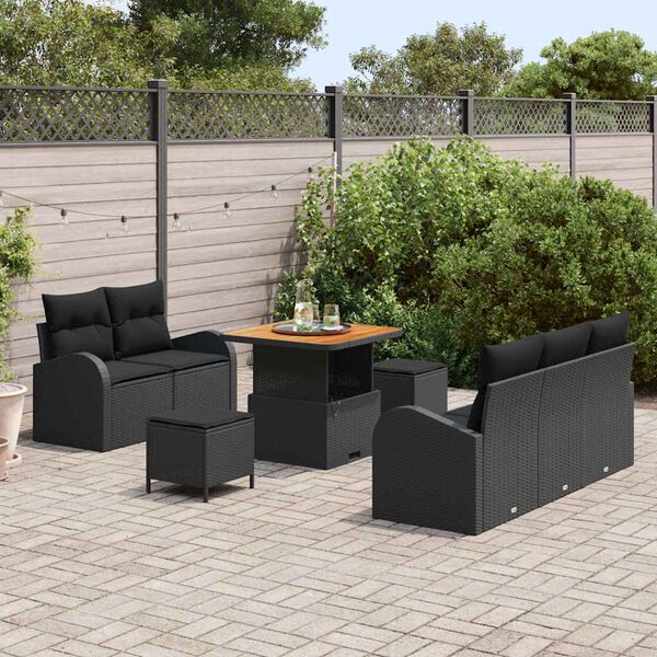 vidaXL Set de canapele pentru grădină 8 pcs Negru 80 x 80 x 71 cm