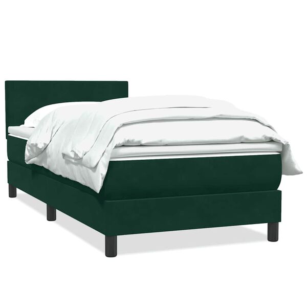 vidaXL Pat box spring cu saltea, verde &icirc;nchis, 80x210 cm, catifea