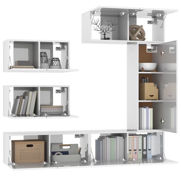 vidaXL Set dulap TV, 6 piese, alb extralucios, lemn prelucrat