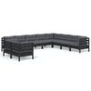 vidaXL Set mobilier de grădină cu perne 10 piese negru lemn masiv pin