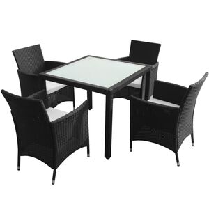 vidaXL Set mobilier de exterior cu perne, 5 piese, negru, poliratan