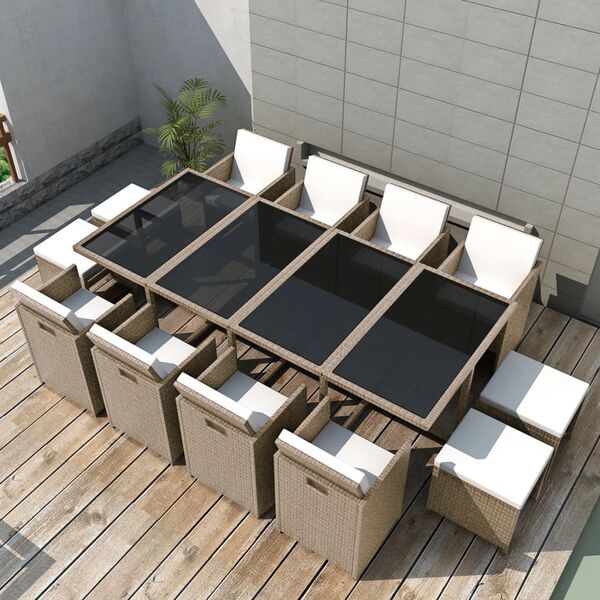 vidaXL Set mobilier de exterior cu perne, 13 piese, bej, poliratan
