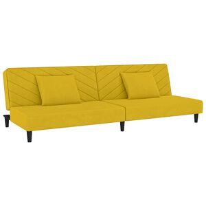 vidaXL Canapea extensibilă cu 2 locuri, 2 perne, galben, catifea
