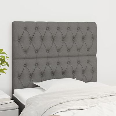 vidaXL Tăblii de pat, 2 buc, gri închis, 90x7x78/88 cm, textil