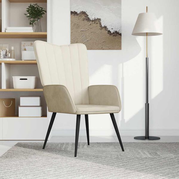 vidaXL Scaun de relaxare, alb crem, catifea