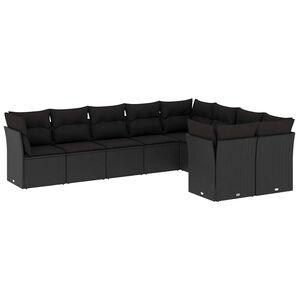 vidaXL Set mobilier de grădină cu perne, 9 piese, negru, poliratan