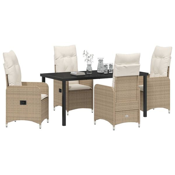 vidaXL Set de masă pentru grădină cu pernă 5 pcs Bej Rattan poli