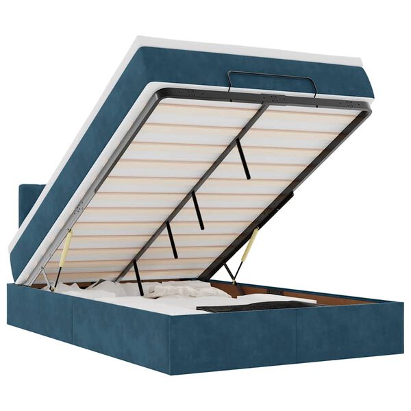 vidaXL Cadru de pat otoman cu saltea Albastru &icirc;nchis 120x200cm catifea
