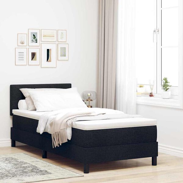vidaXL Pat cu arcuri cu saltea cu headboard Negru 90 x 190 cm țesătură
