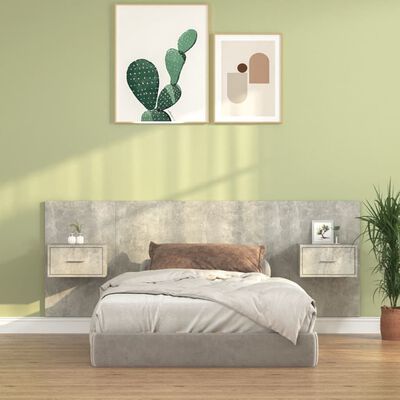 vidaXL Tăblie de pat cu dulapuri, gri beton, lemn prelucrat