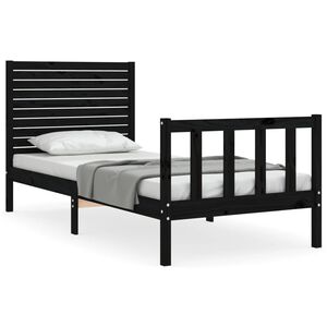 vidaXL Cadru de pat cu tăblie Small Single, negru, lemn masiv