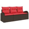 vidaXL Set de canapele pentru grădină 3 buc. maro și roșu Rattan poli