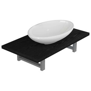 vidaXL Set mobilier de baie, 2 piese, negru, ceramică