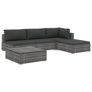 vidaXL Set mobilier de grădină cu perne, 5 piese, gri, poliratan
