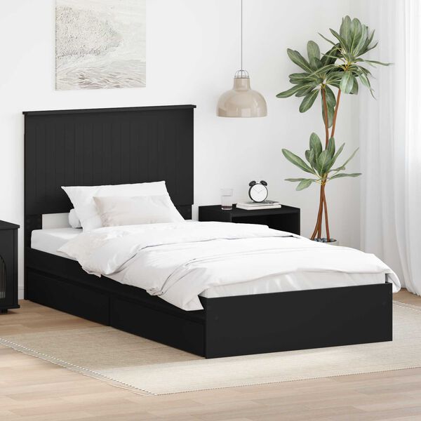 vidaXL Pat cu storage cu headboard Negru 100 x 200 cm Lemn compozit