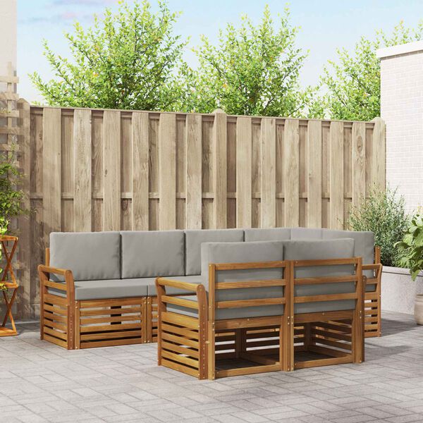 vidaXL Set canapea sectională cu pernă 7 pcs Gri natural și deschis