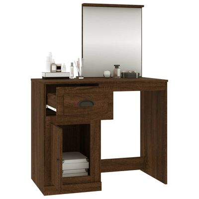 vidaXL Masă de toaletă cu oglindă, stejar maro 90x50x132,5 cm lemn